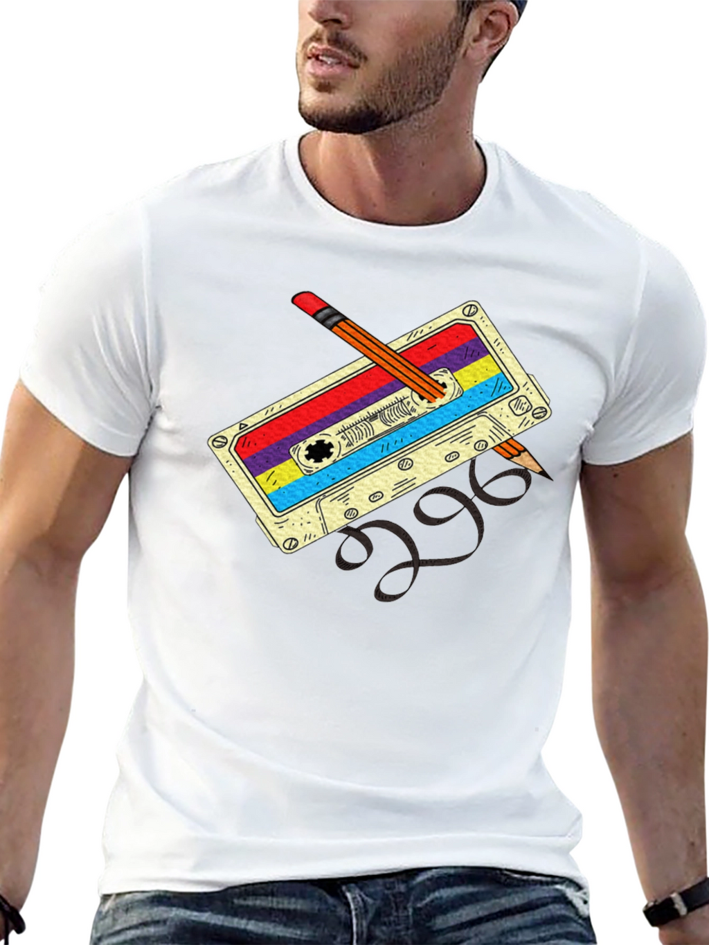 Retro Cassette & Pencil Black T-Shirt