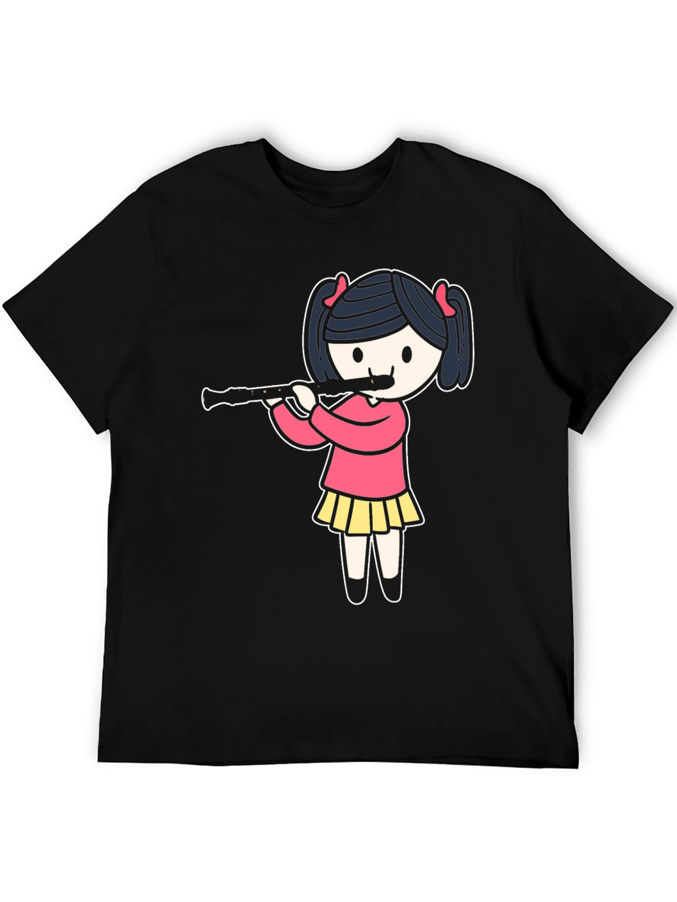 Girl Playing Flute Black T-Shirt