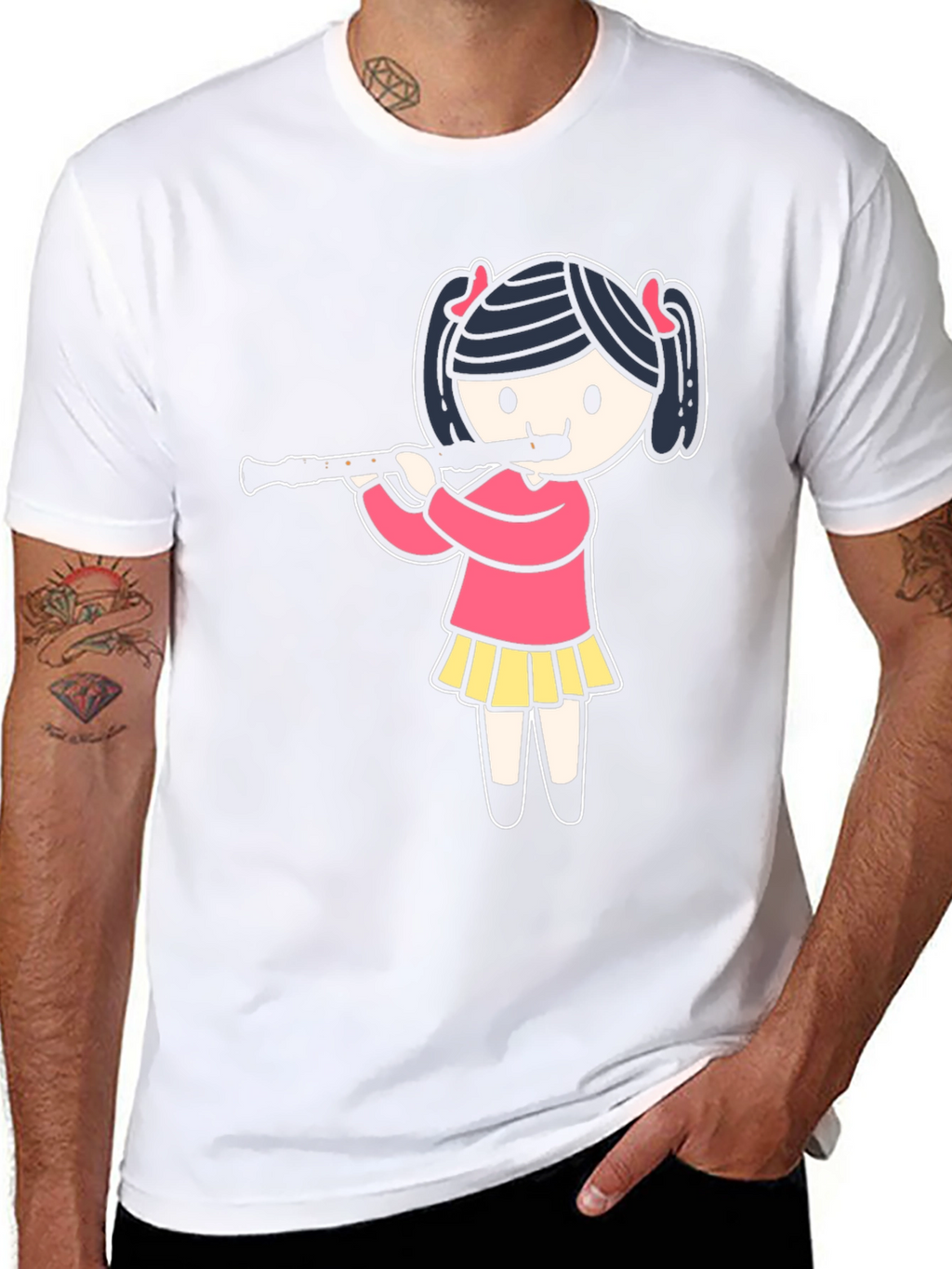 Girl Playing Flute Black T-Shirt