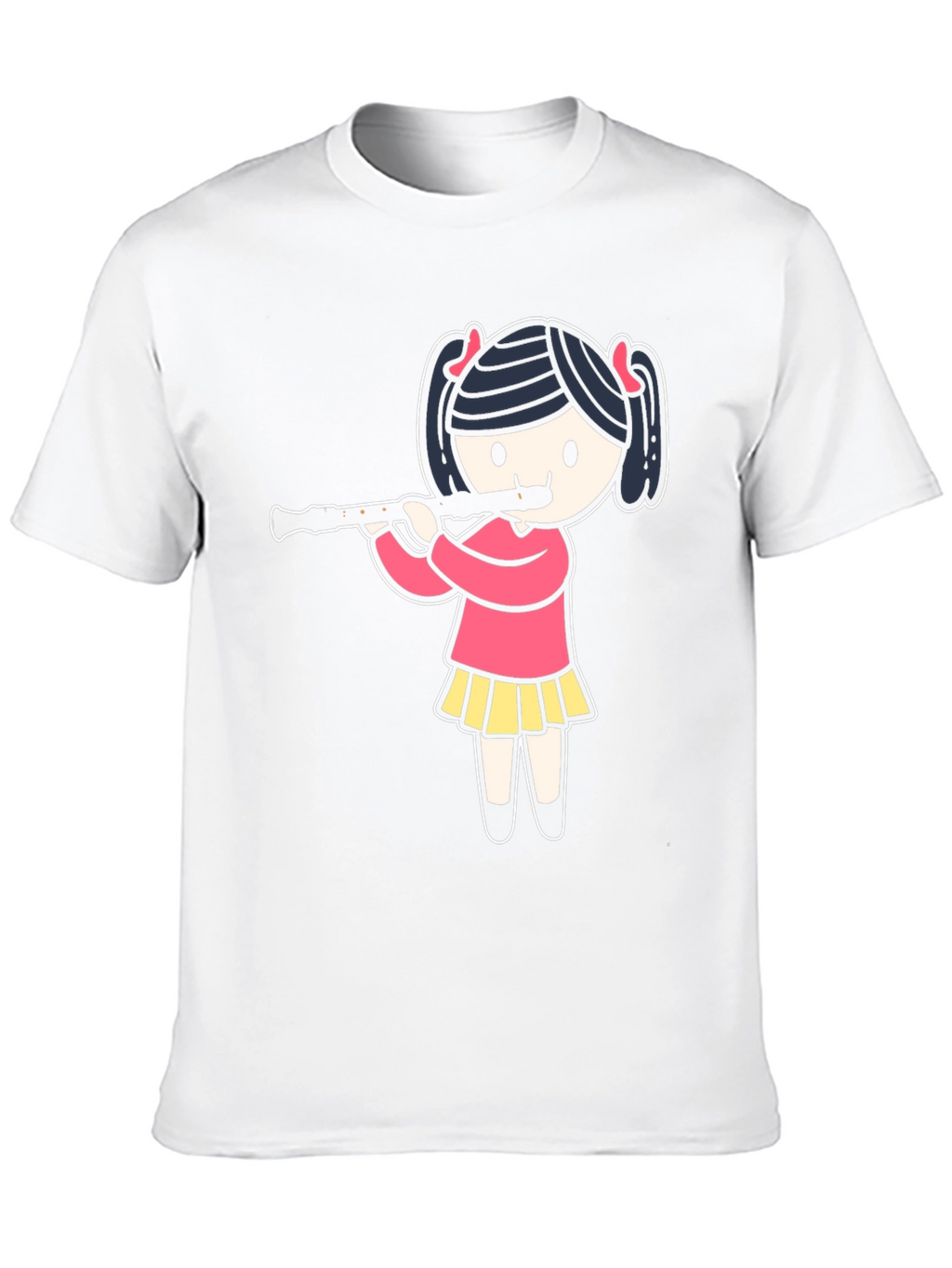 Girl Playing Flute Black T-Shirt