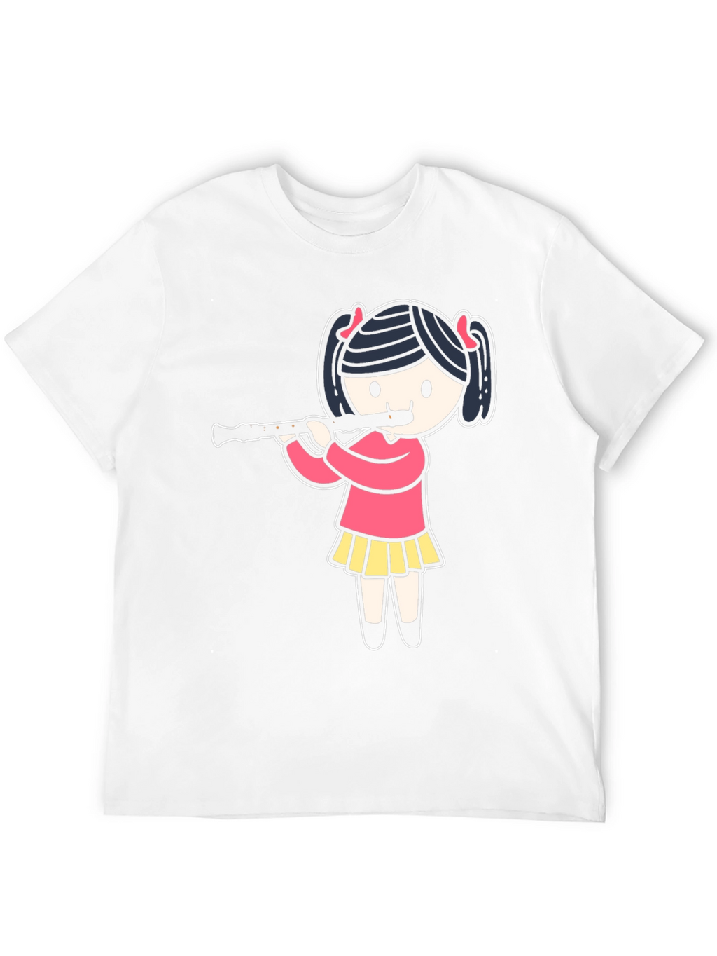 Girl Playing Flute Black T-Shirt