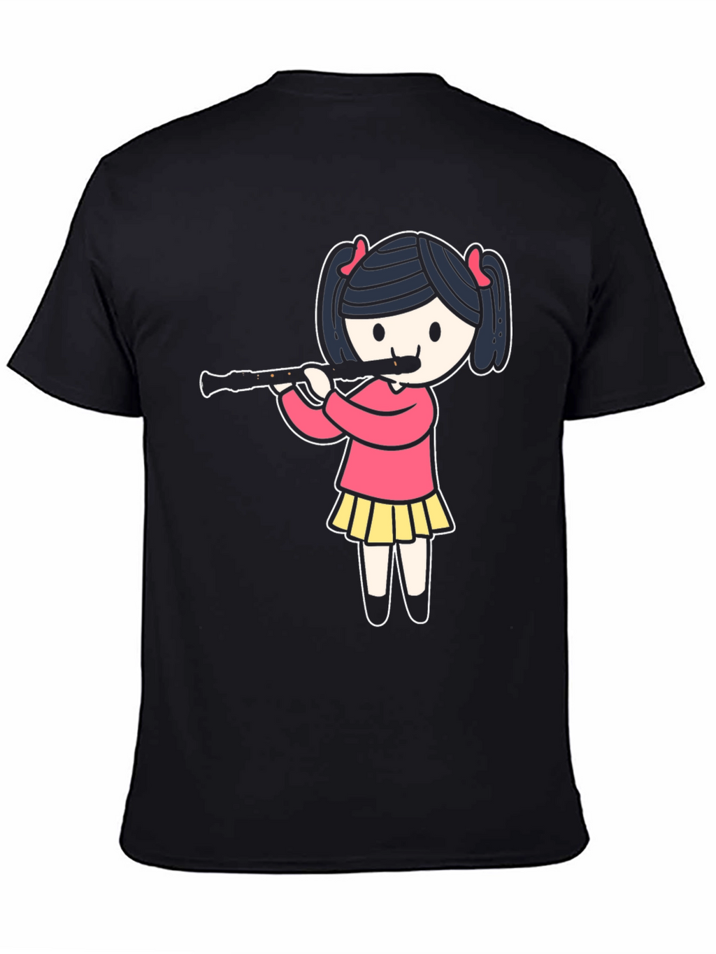 Girl Playing Flute Black T-Shirt