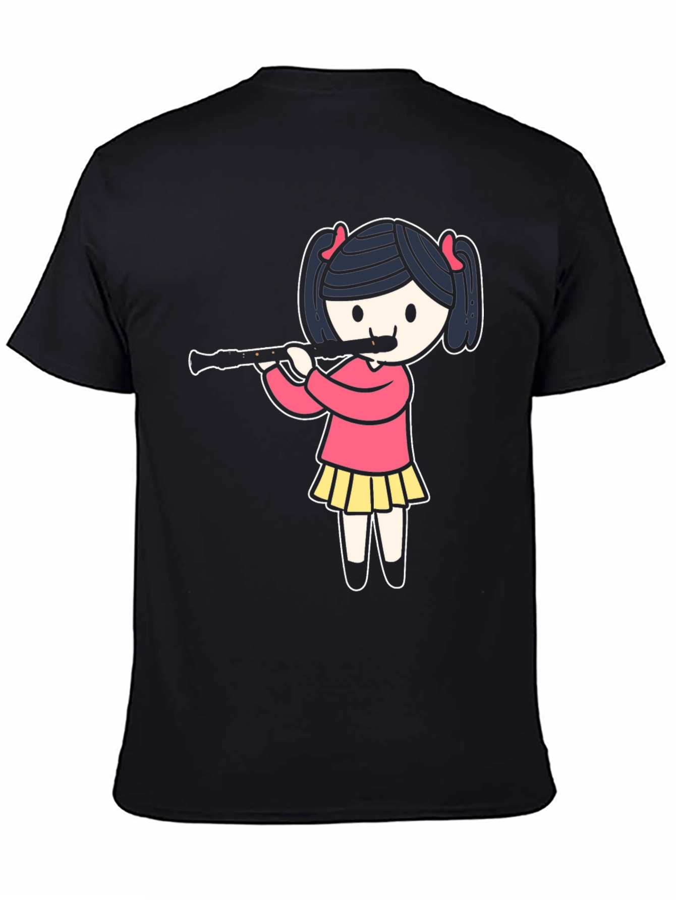 Girl Playing Flute Black T-Shirt