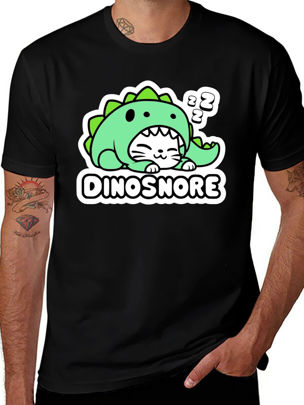 Dinosnore Cat T-Shirt - Funny Sleeping Dinosaur Tee
