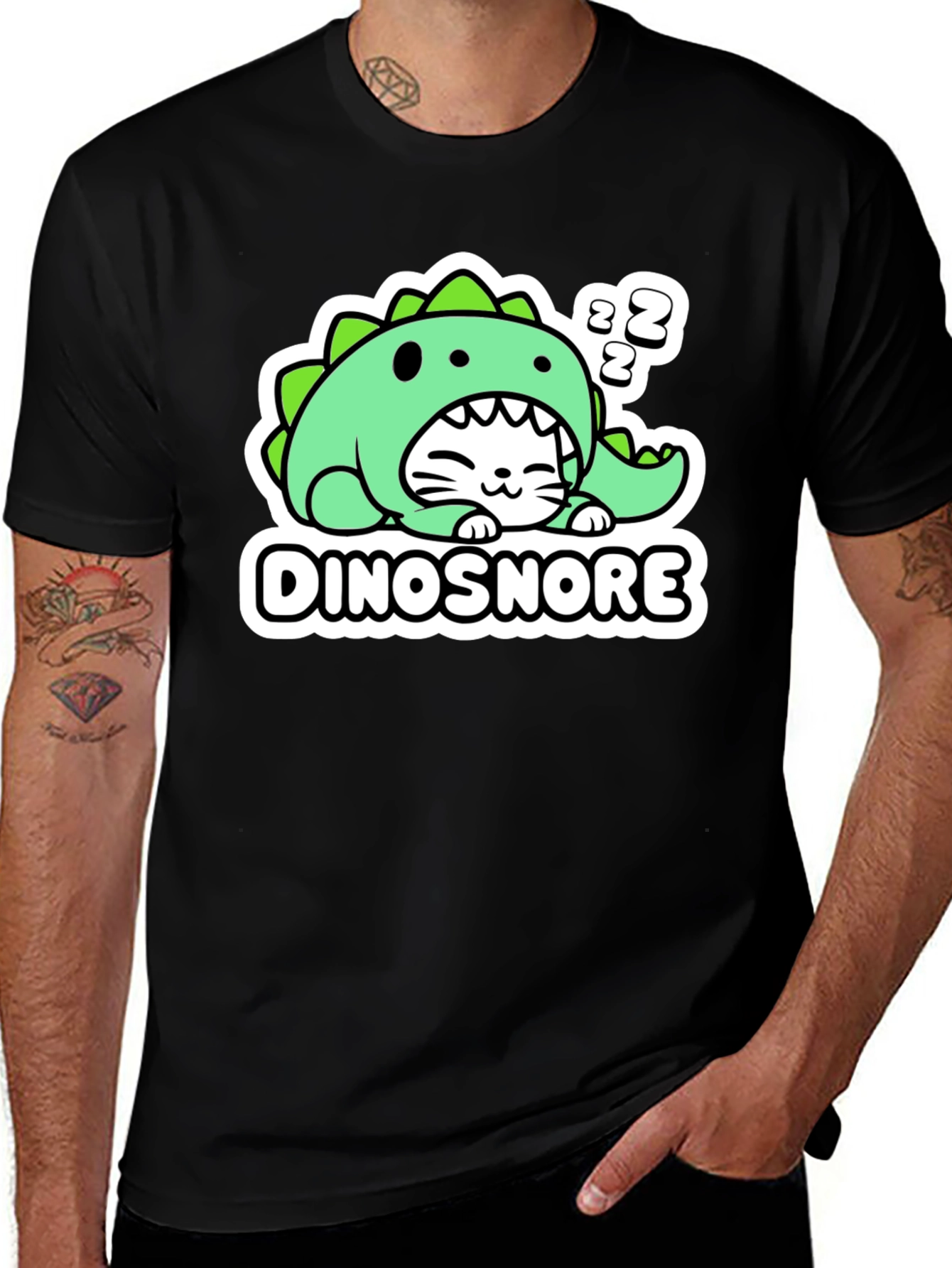 Dinosnore Cat T-Shirt - Funny Sleeping Dinosaur Tee