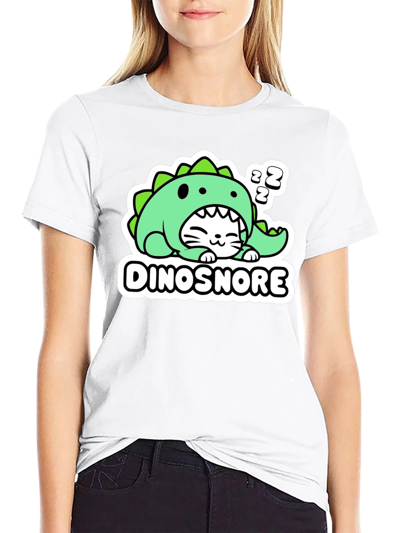 Dinosnore Cat T-Shirt - Funny Sleeping Dinosaur Tee