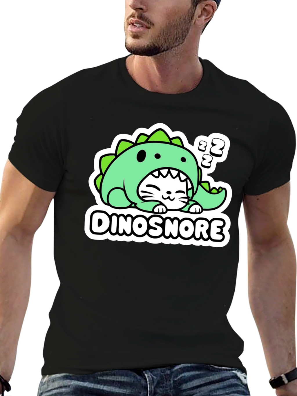 Dinosnore Cat T-Shirt - Funny Sleeping Dinosaur Tee