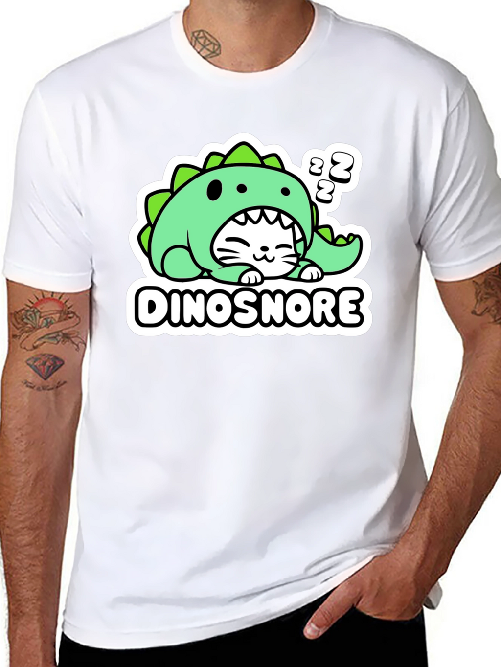 Dinosnore Cat T-Shirt - Funny Sleeping Dinosaur Tee