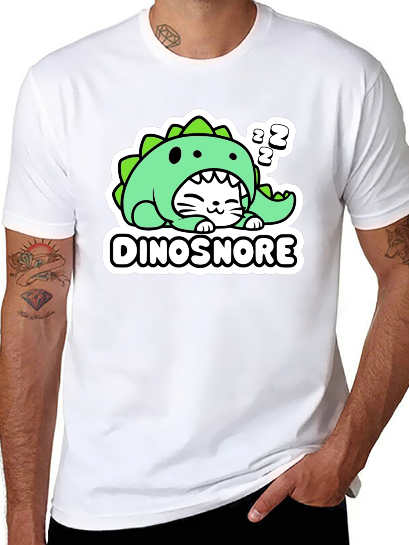 Dinosnore Cat T-Shirt - Funny Sleeping Dinosaur Tee