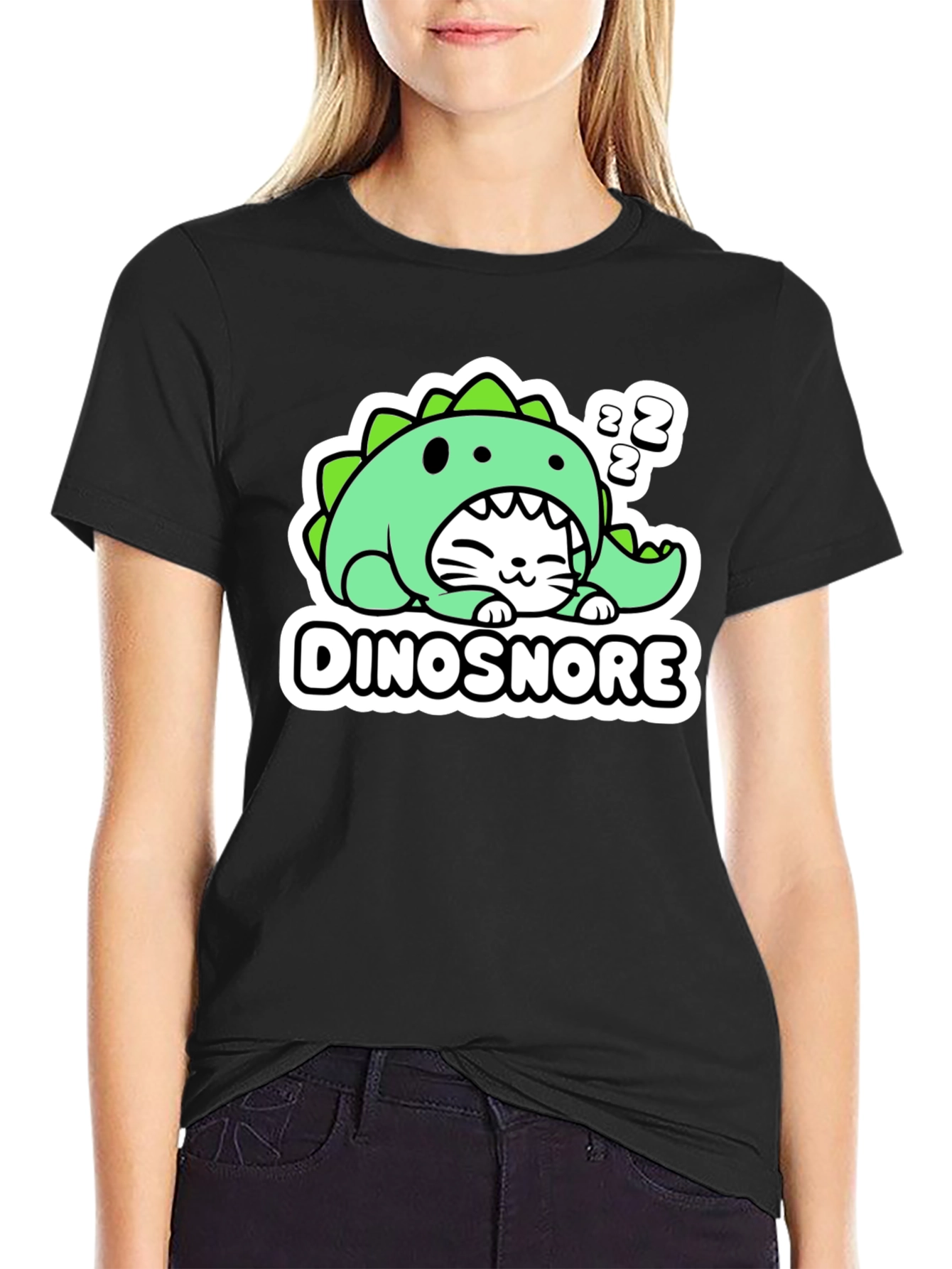 Dinosnore Cat T-Shirt - Funny Sleeping Dinosaur Tee