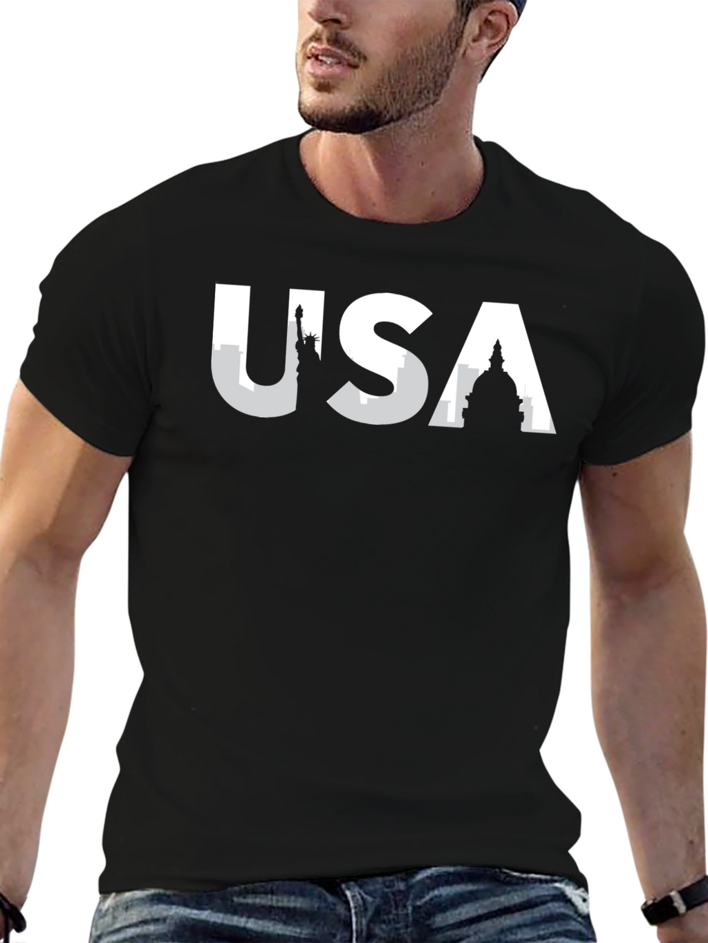 USA Skyline Graphic T-Shirt - Black