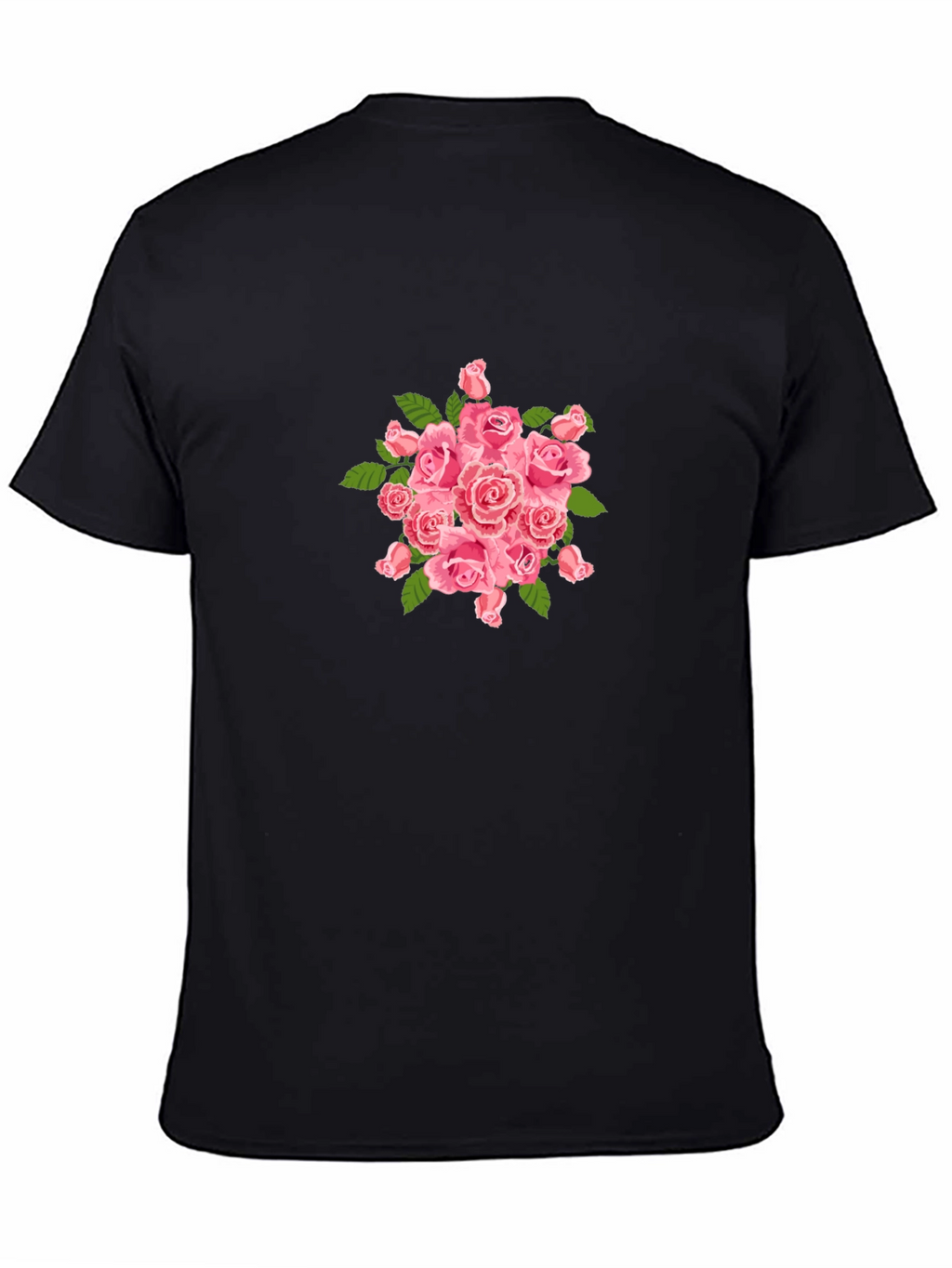 Mens Black T-Shirt with Pink Roses Design