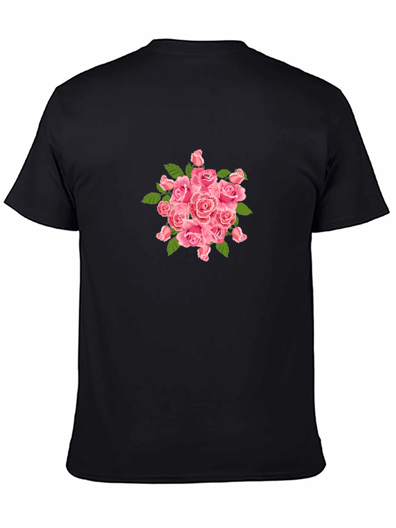 Mens Black T-Shirt with Pink Roses Design