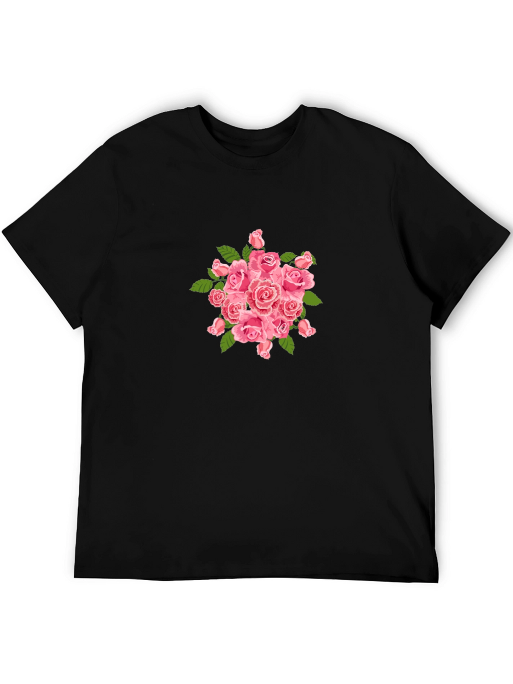 Mens Black T-Shirt with Pink Roses Design