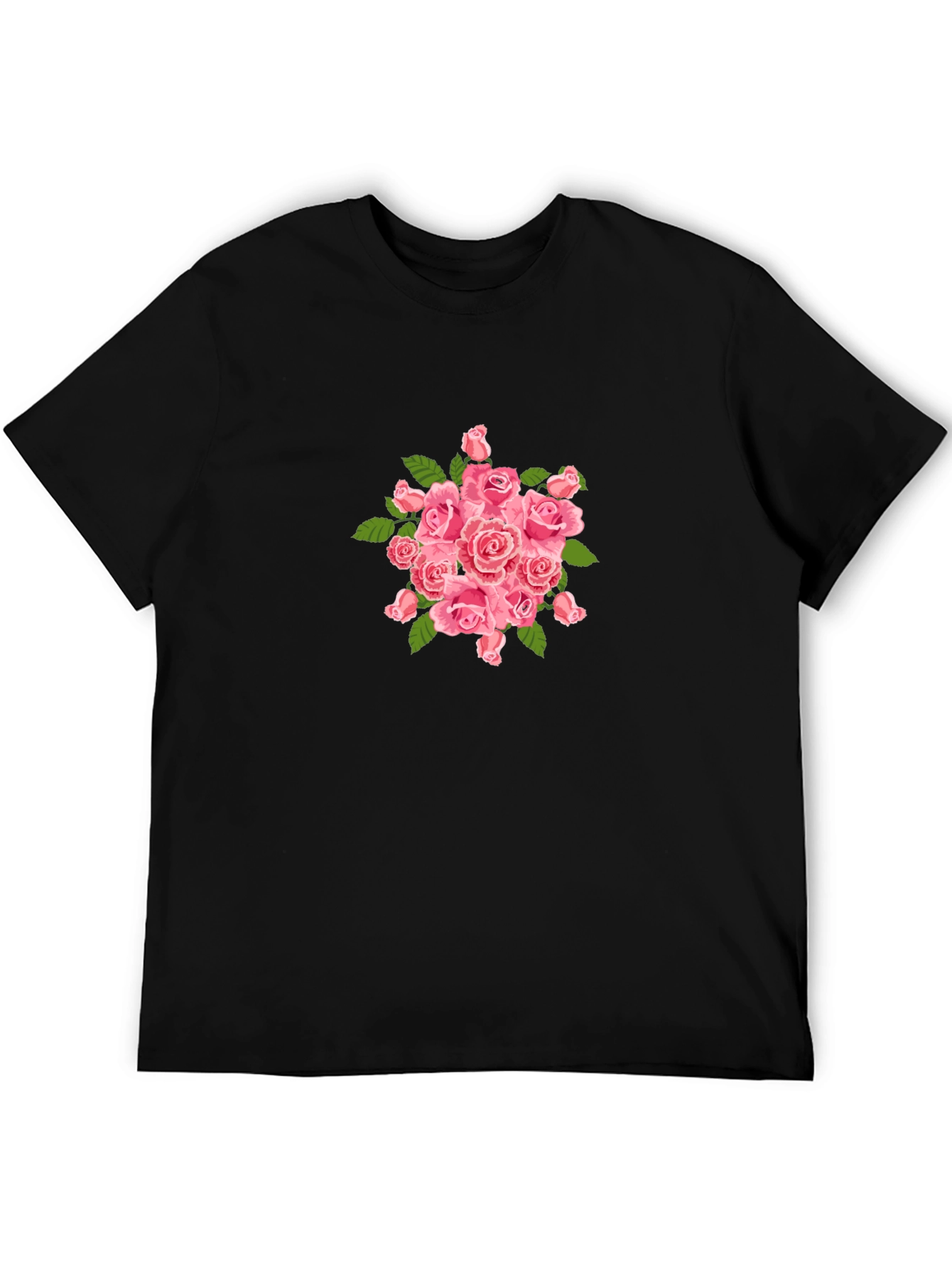 Mens Black T-Shirt with Pink Roses Design