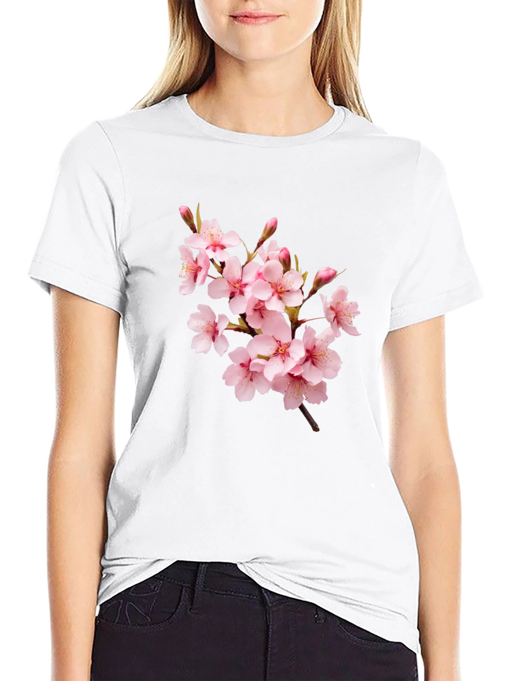 Sakura Blossom Graphic Tee - Black Cotton T-Shirt