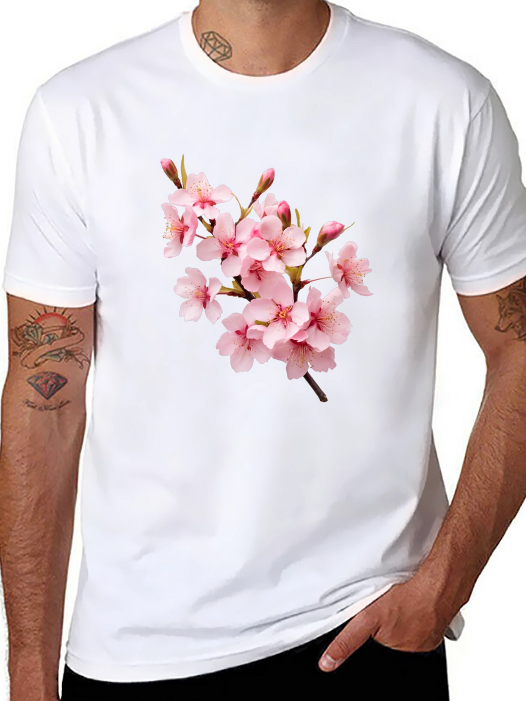 Sakura Blossom Graphic Tee - Black Cotton T-Shirt