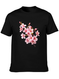 Sakura Blossom Graphic Tee - Black Cotton T-Shirt