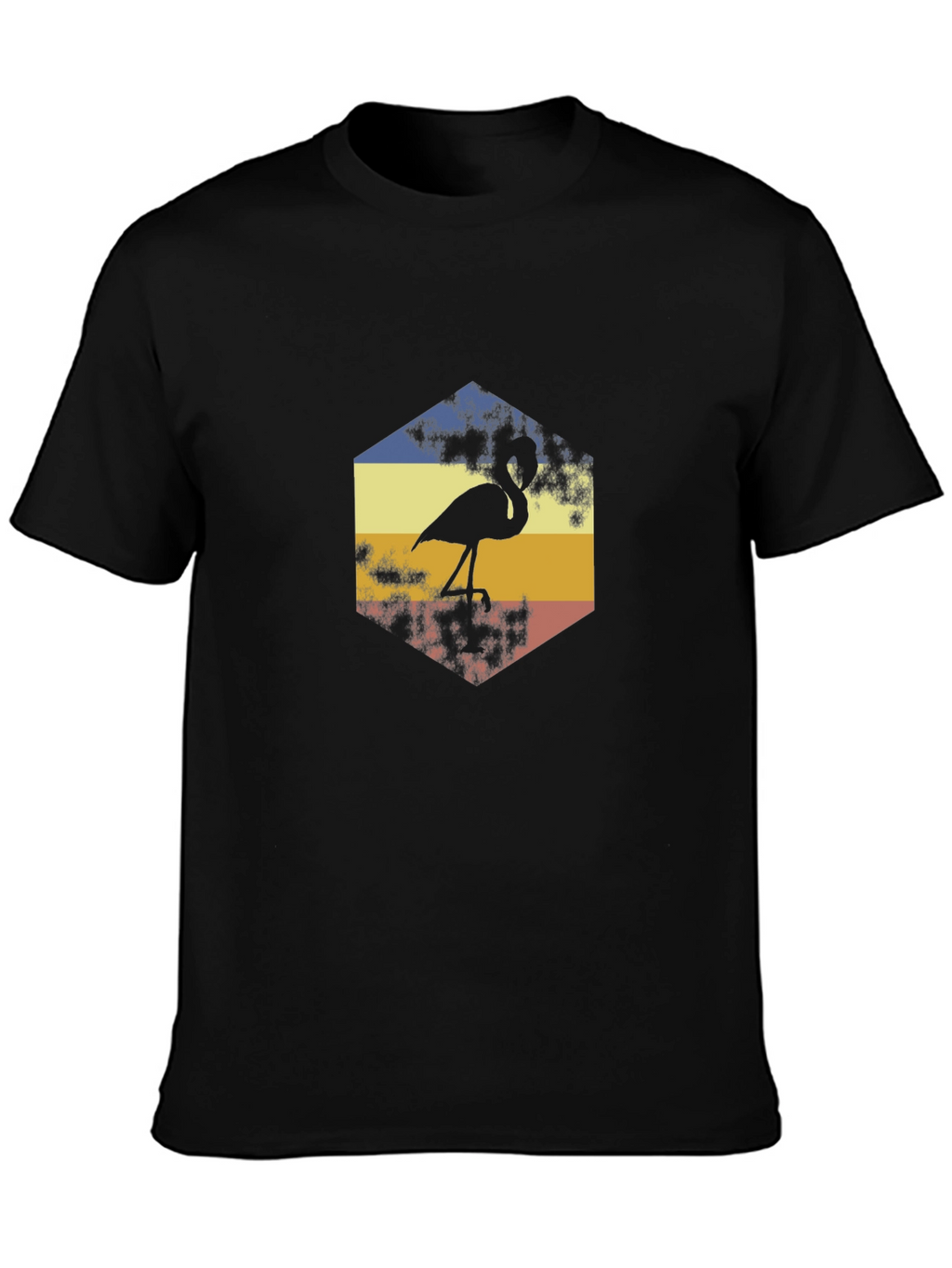 Retro Flamingo Graphic Tee - Black Cotton T-Shirt