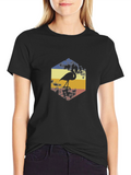 Retro Flamingo Graphic Tee - Black Cotton T-Shirt