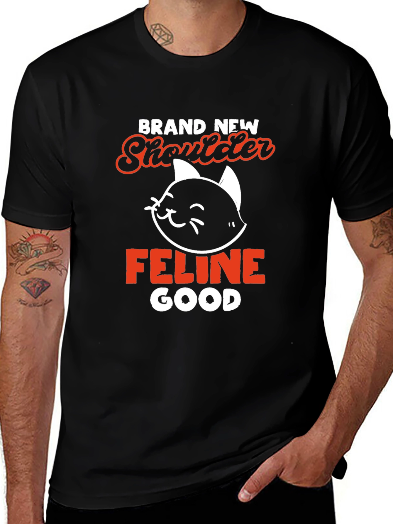 Brand New Shoulder Feline Good Black T-Shirt