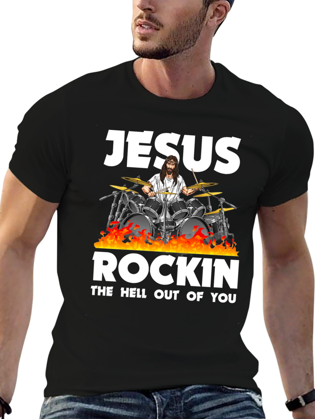 Jesus Rockin T-Shirt - Religious Humor Tee
