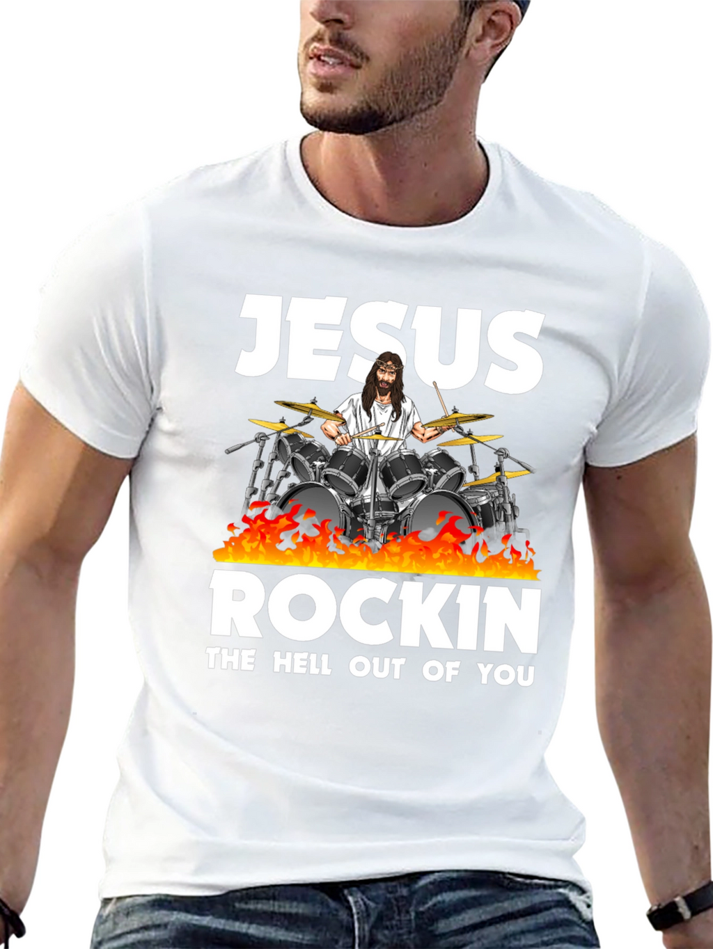 Jesus Rockin T-Shirt - Religious Humor Tee