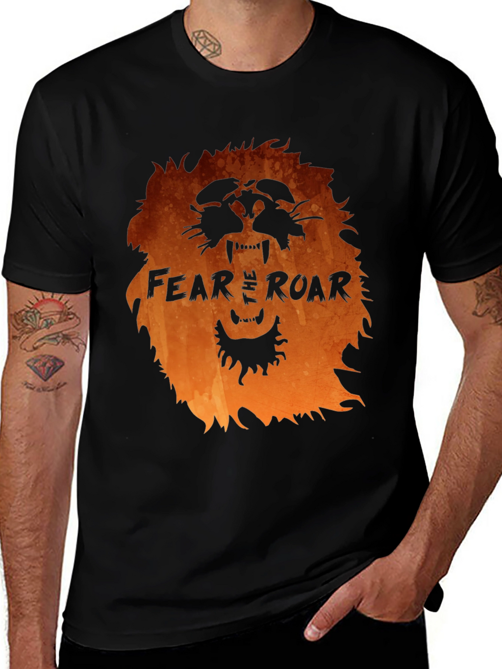 Fear the Roar Lion Graphic Print Black T-Shirt