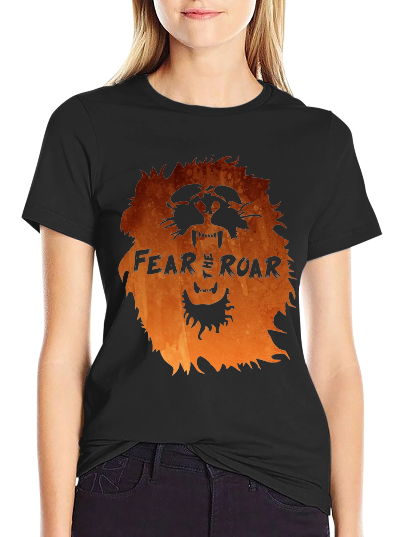 Fear the Roar Lion Graphic Print Black T-Shirt