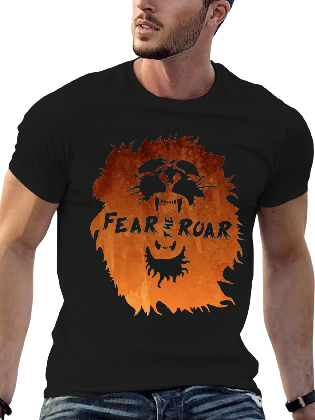 Fear the Roar Lion Graphic Print Black T-Shirt