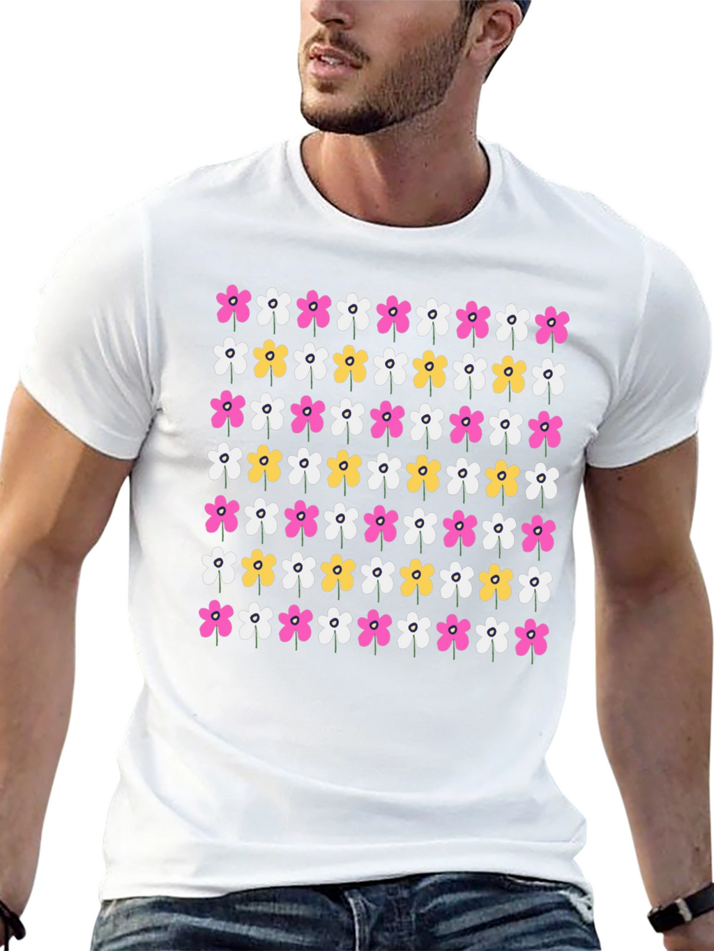 Floral Pattern Black T-Shirt