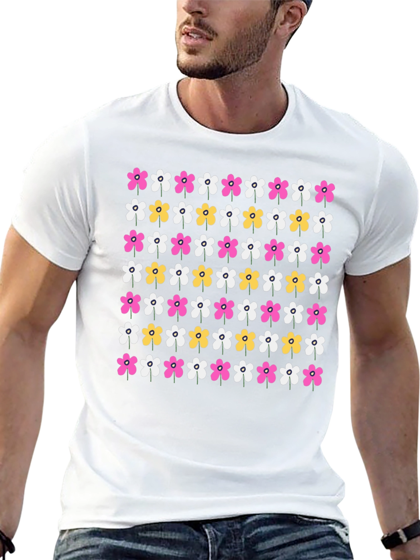 Floral Pattern Black T-Shirt