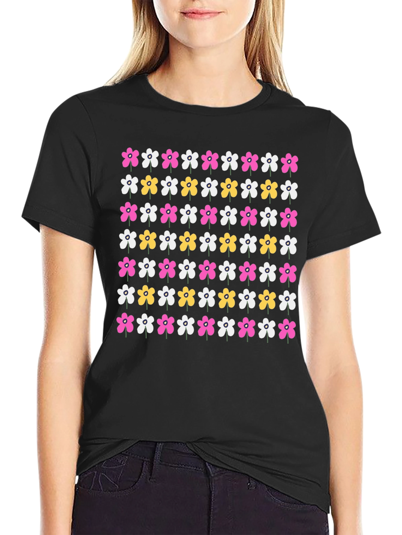 Floral Pattern Black T-Shirt