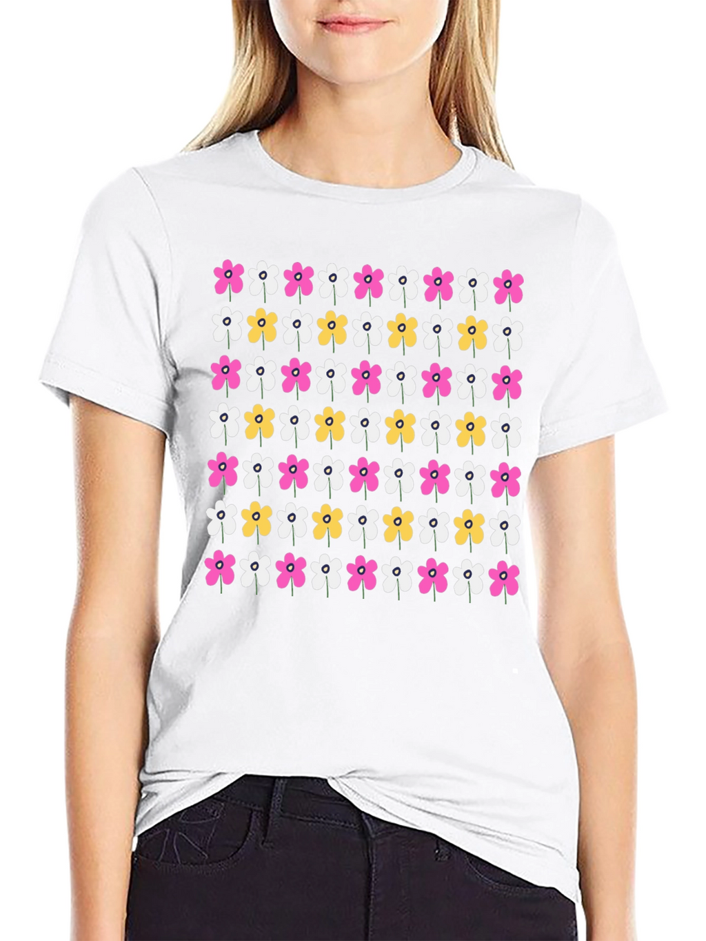 Floral Pattern Black T-Shirt