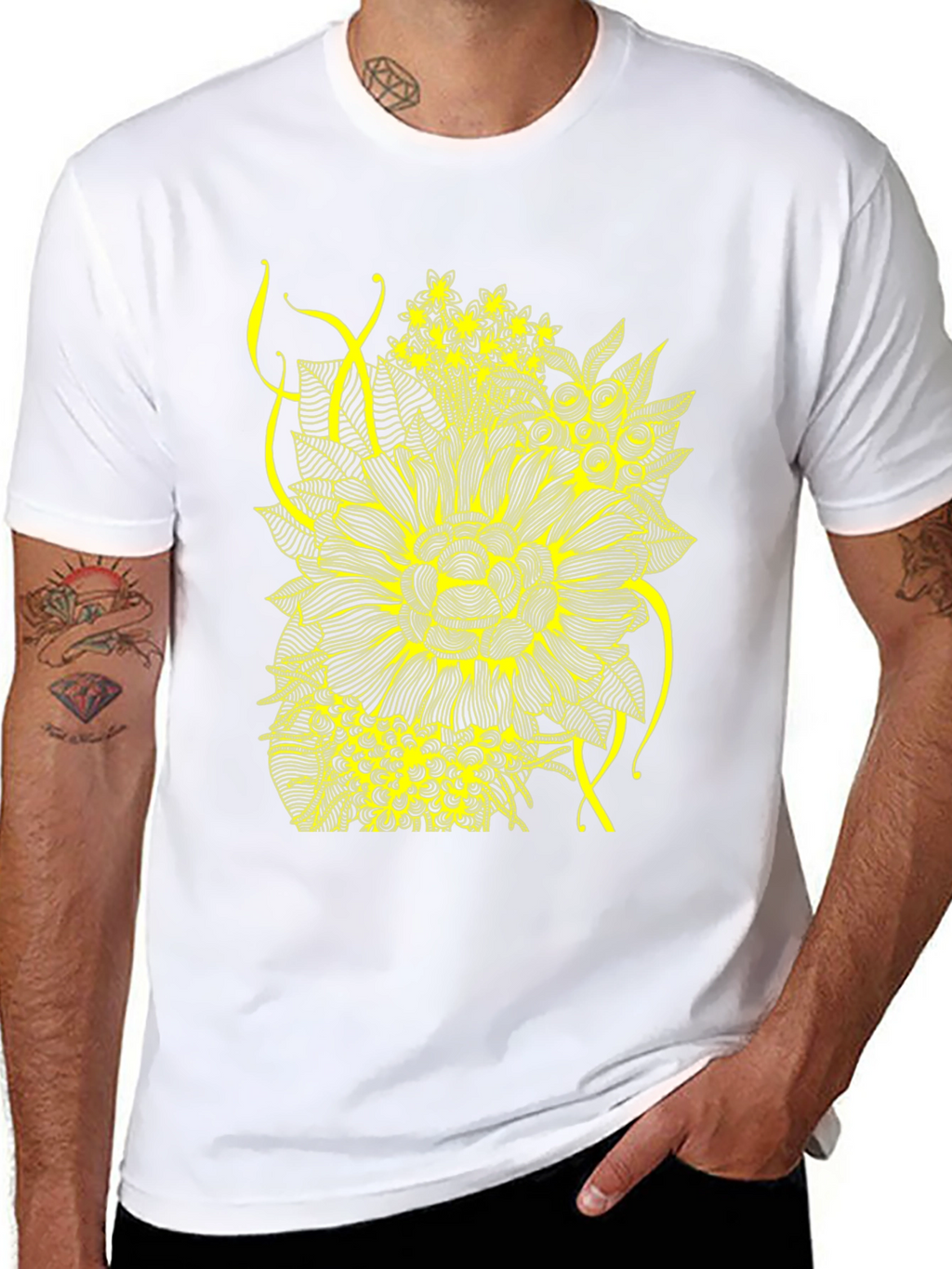 Floral Print Tee - Stylish Black Cotton T-Shirt