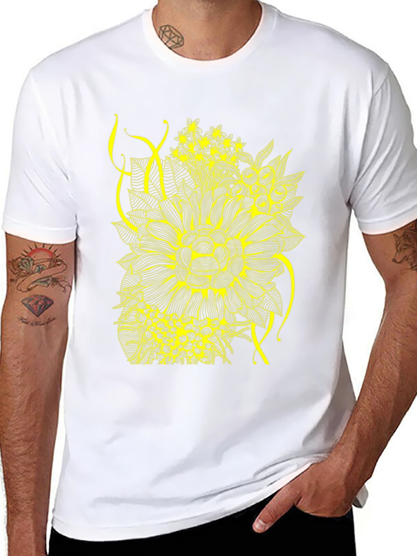 Floral Print Tee - Stylish Black Cotton T-Shirt