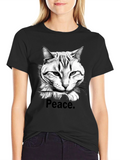 Peace Cat Graphic Tee - Mens Black T-Shirt