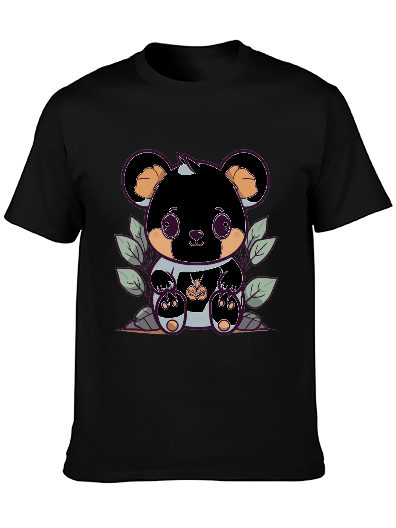 Cute Bear Graphic Tee - Black