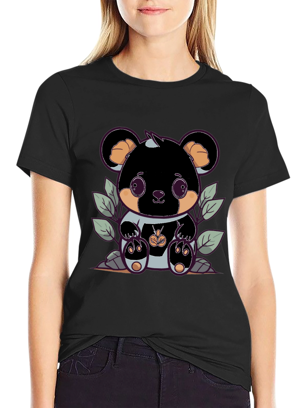 Cute Bear Graphic Tee - Black