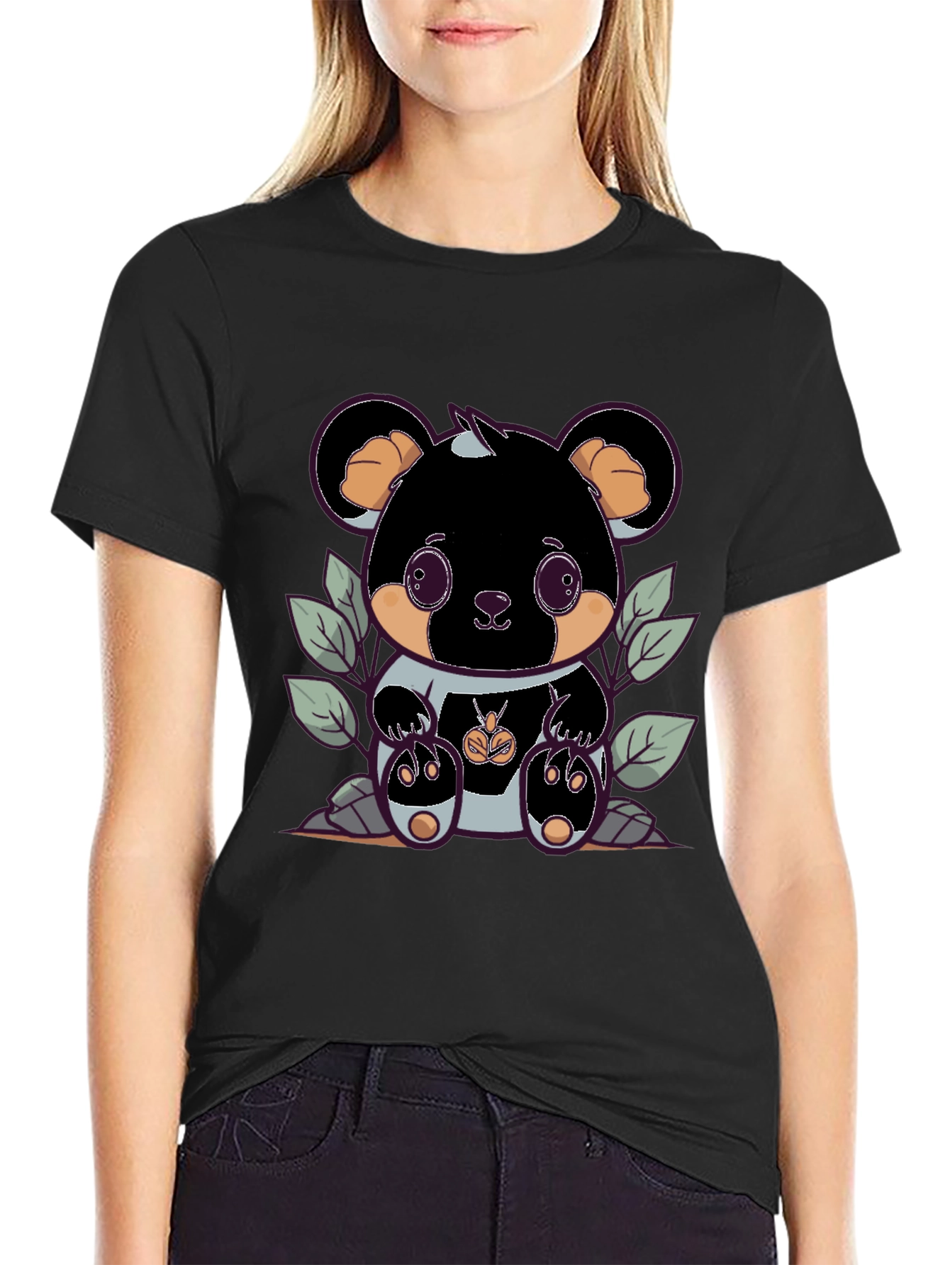 Cute Bear Graphic Tee - Black