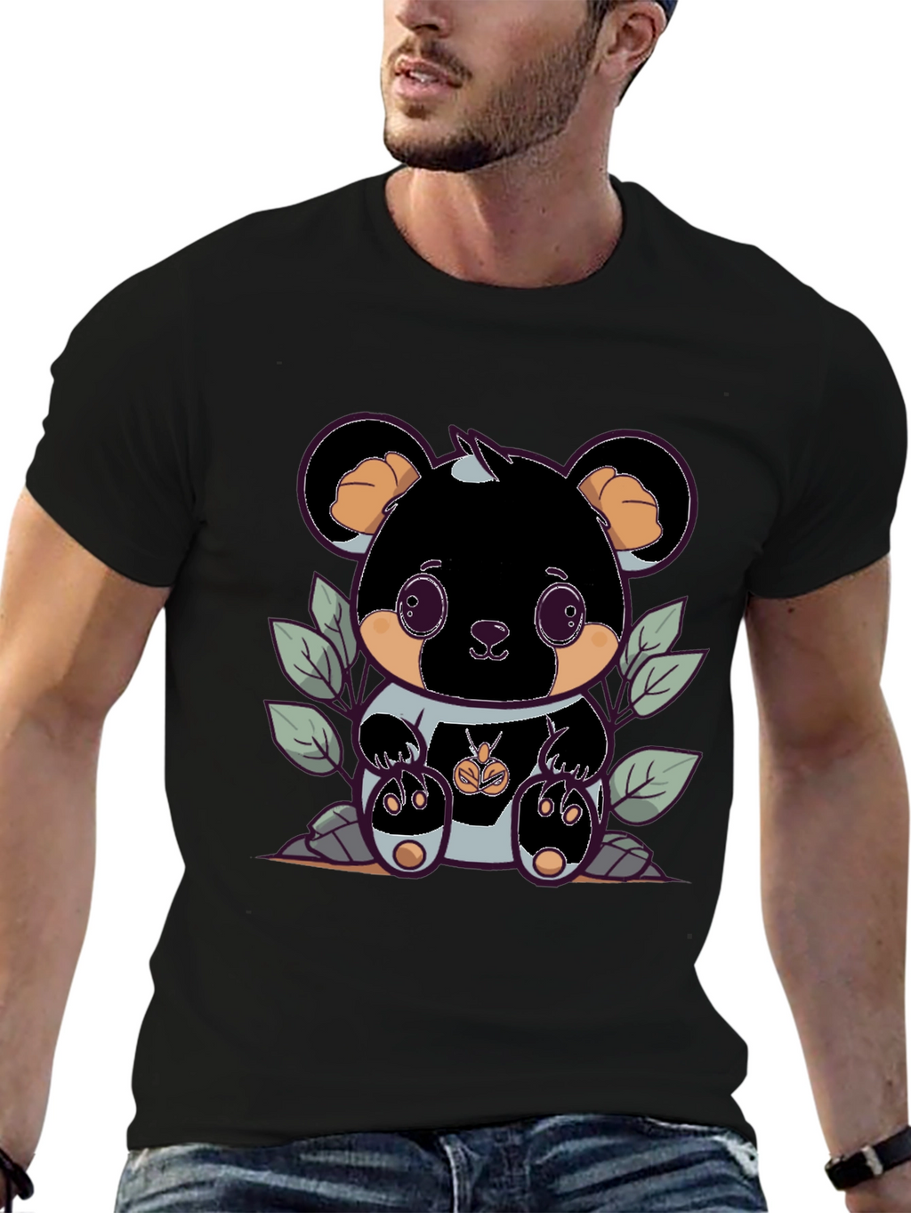 Cute Bear Graphic Tee - Black