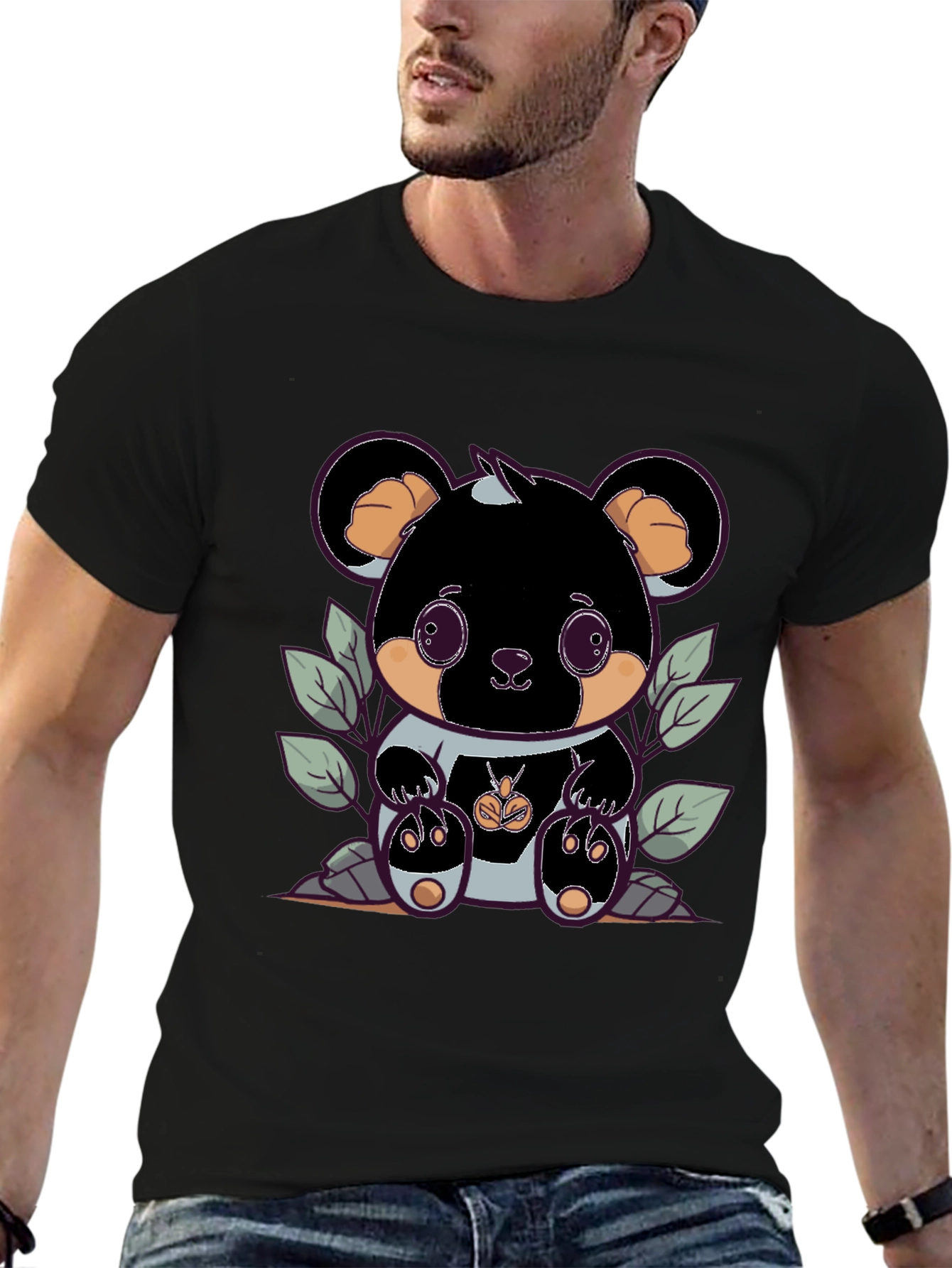Cute Bear Graphic Tee - Black