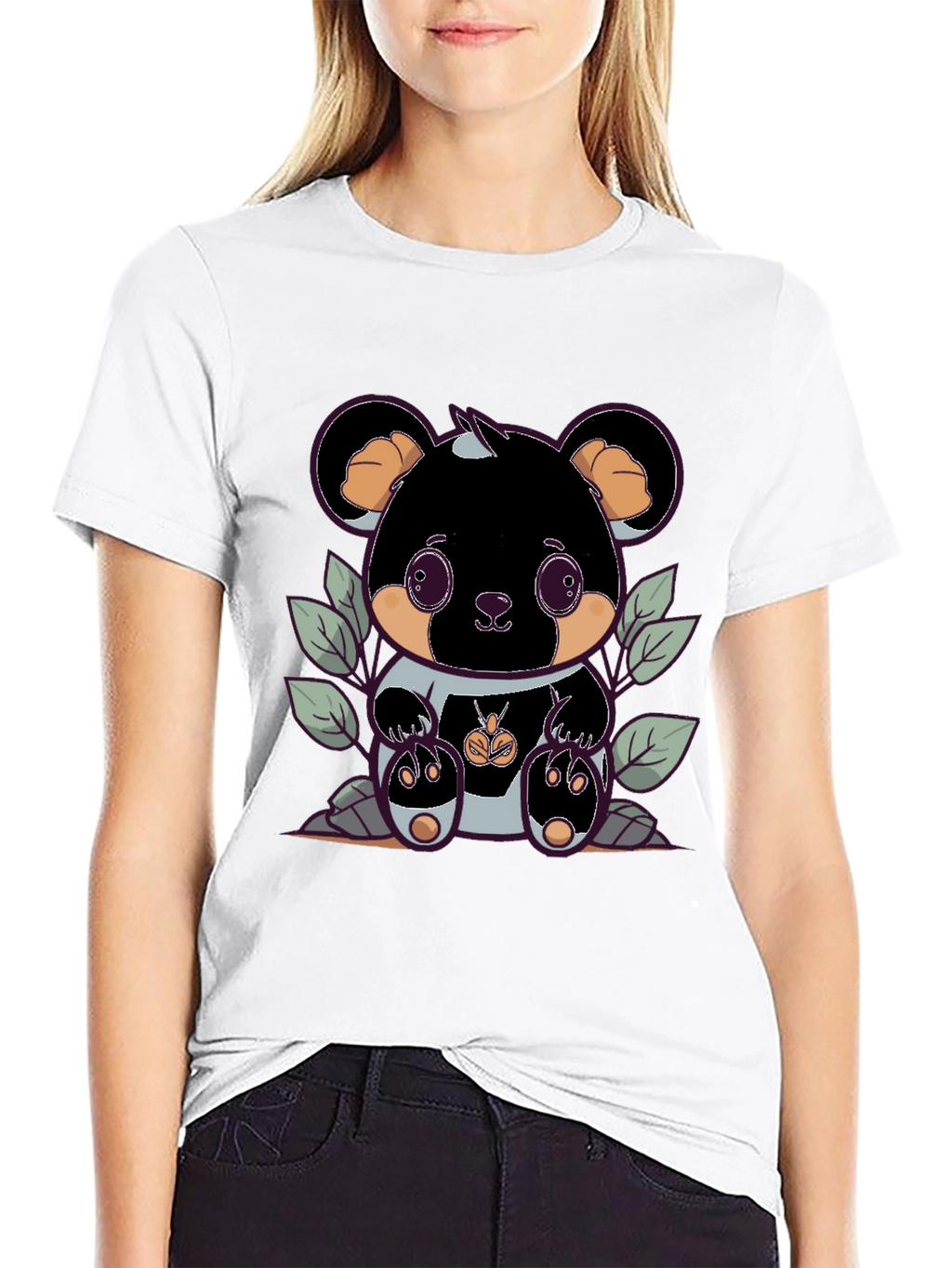 Cute Bear Graphic Tee - Black