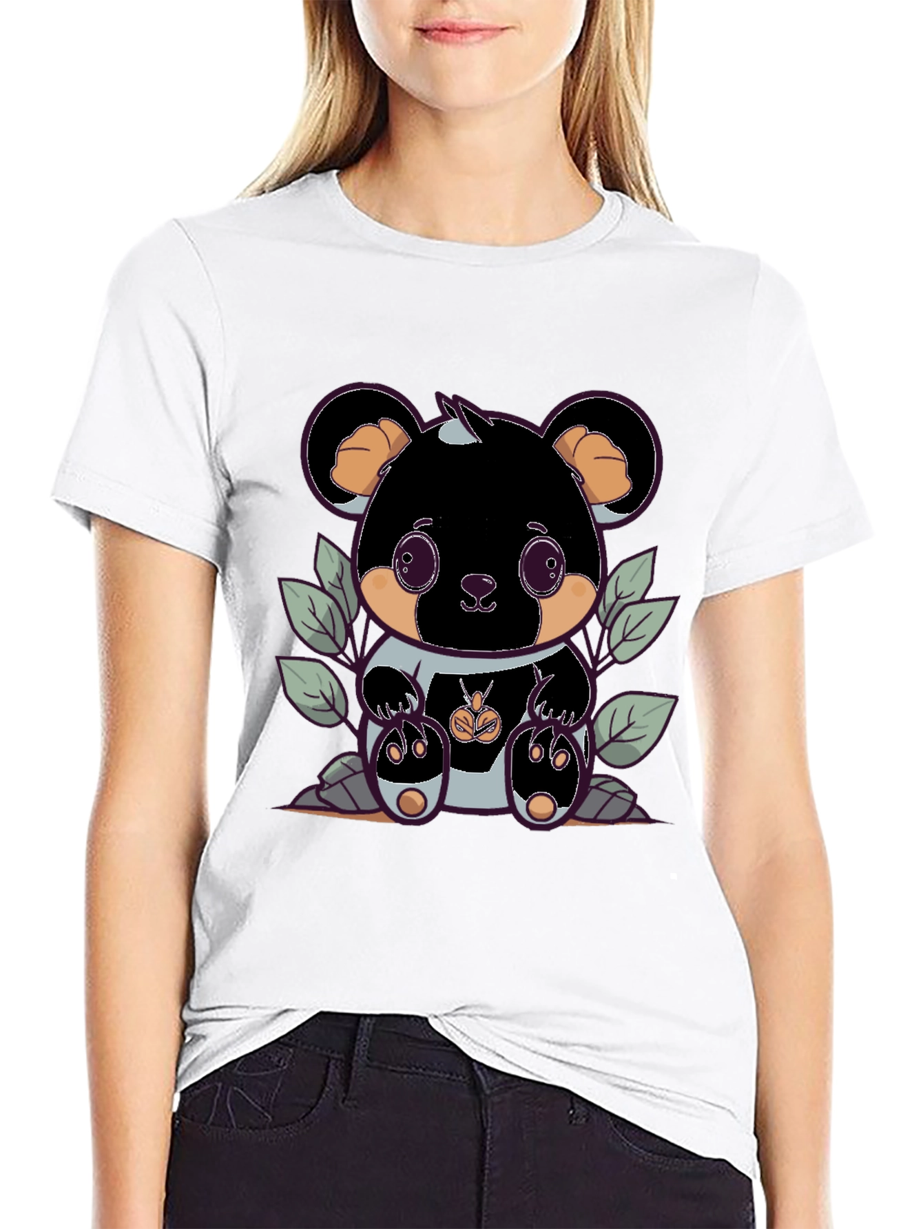 Cute Bear Graphic Tee - Black