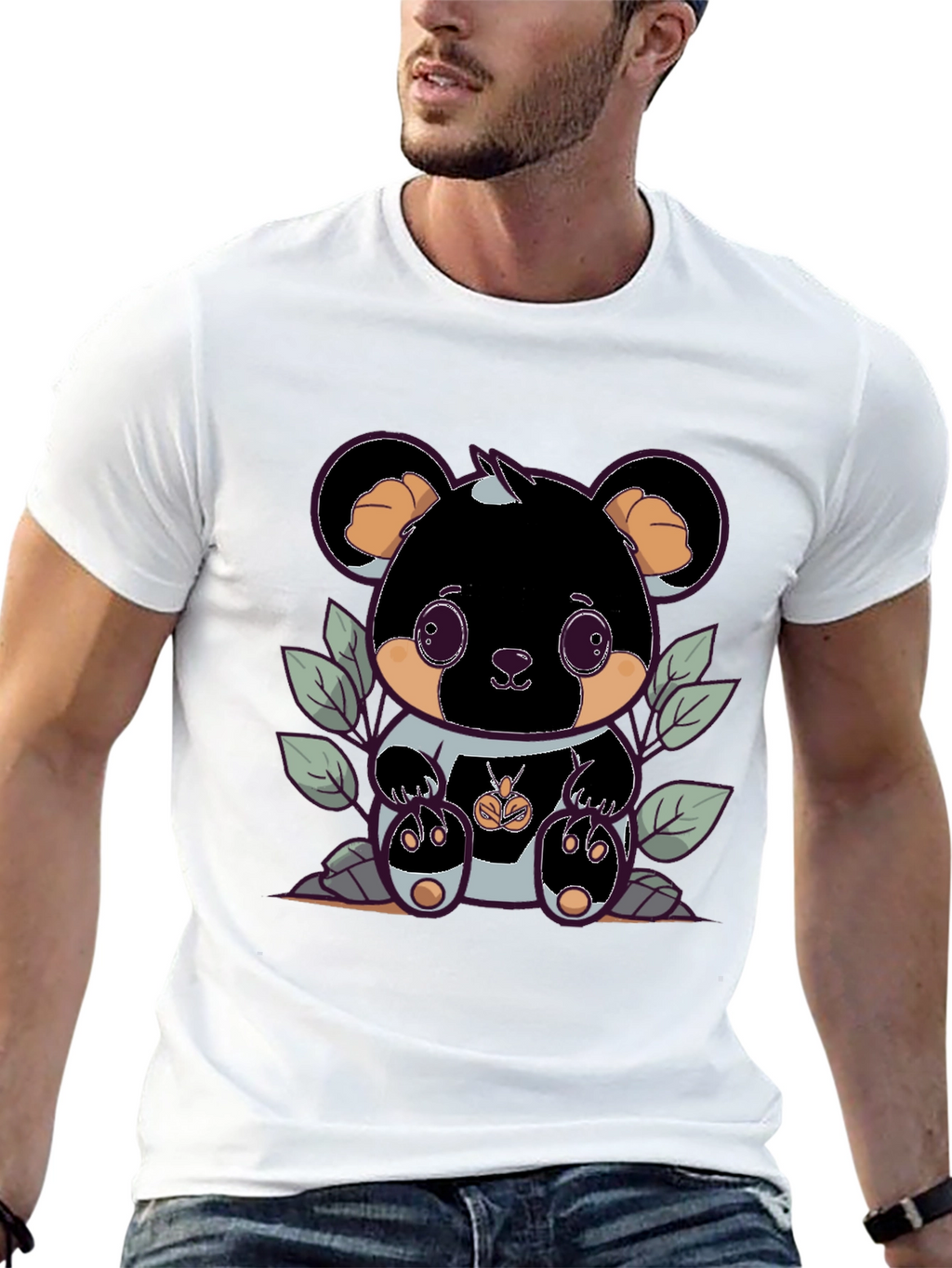 Cute Bear Graphic Tee - Black