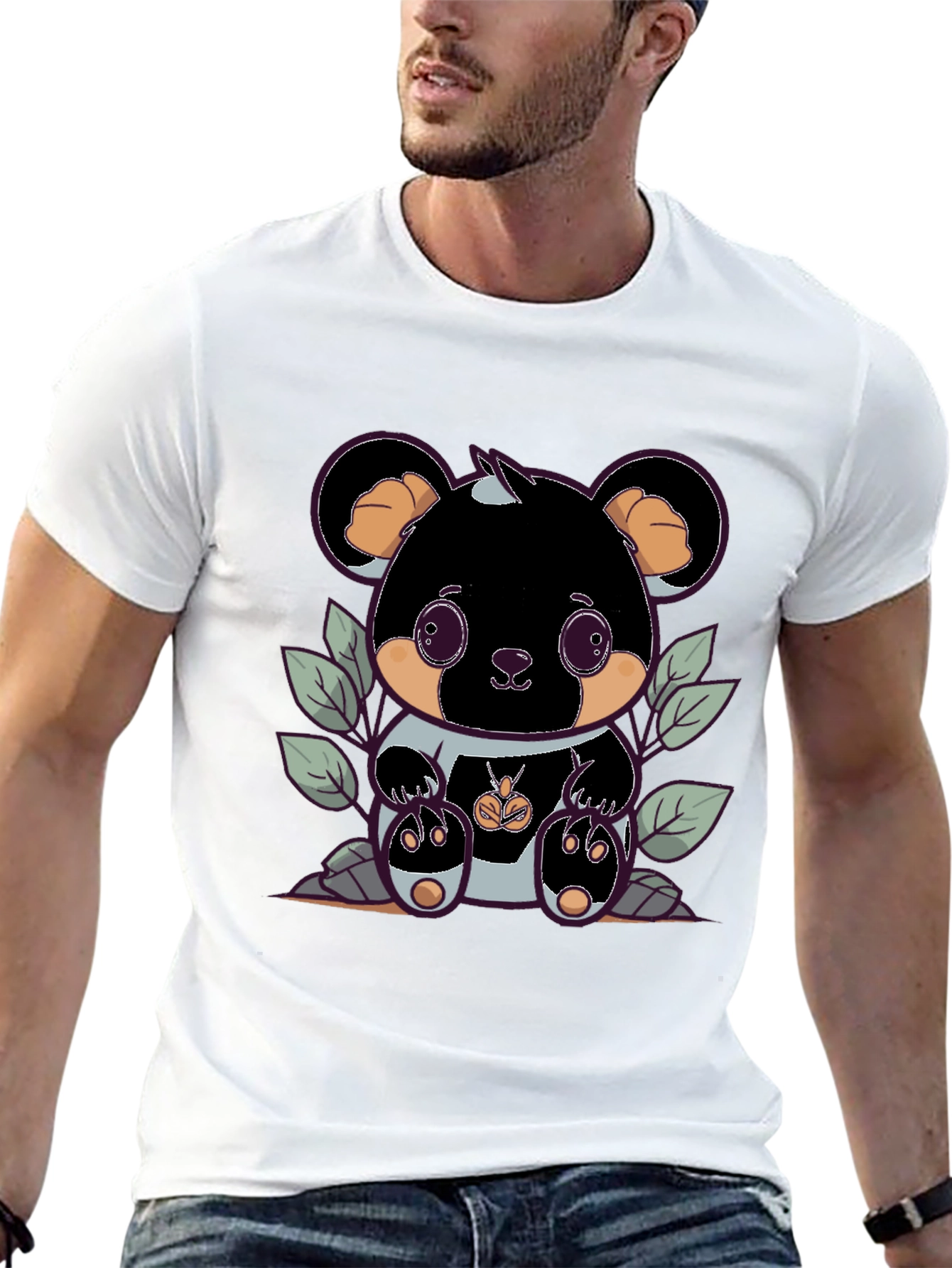 Cute Bear Graphic Tee - Black
