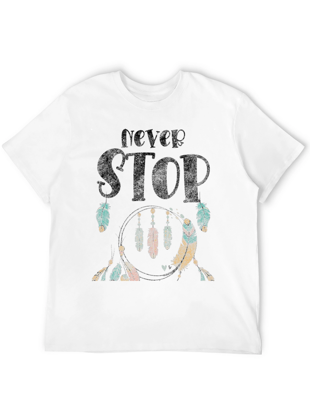 Never Stop Feather Graphic Black T-Shirt