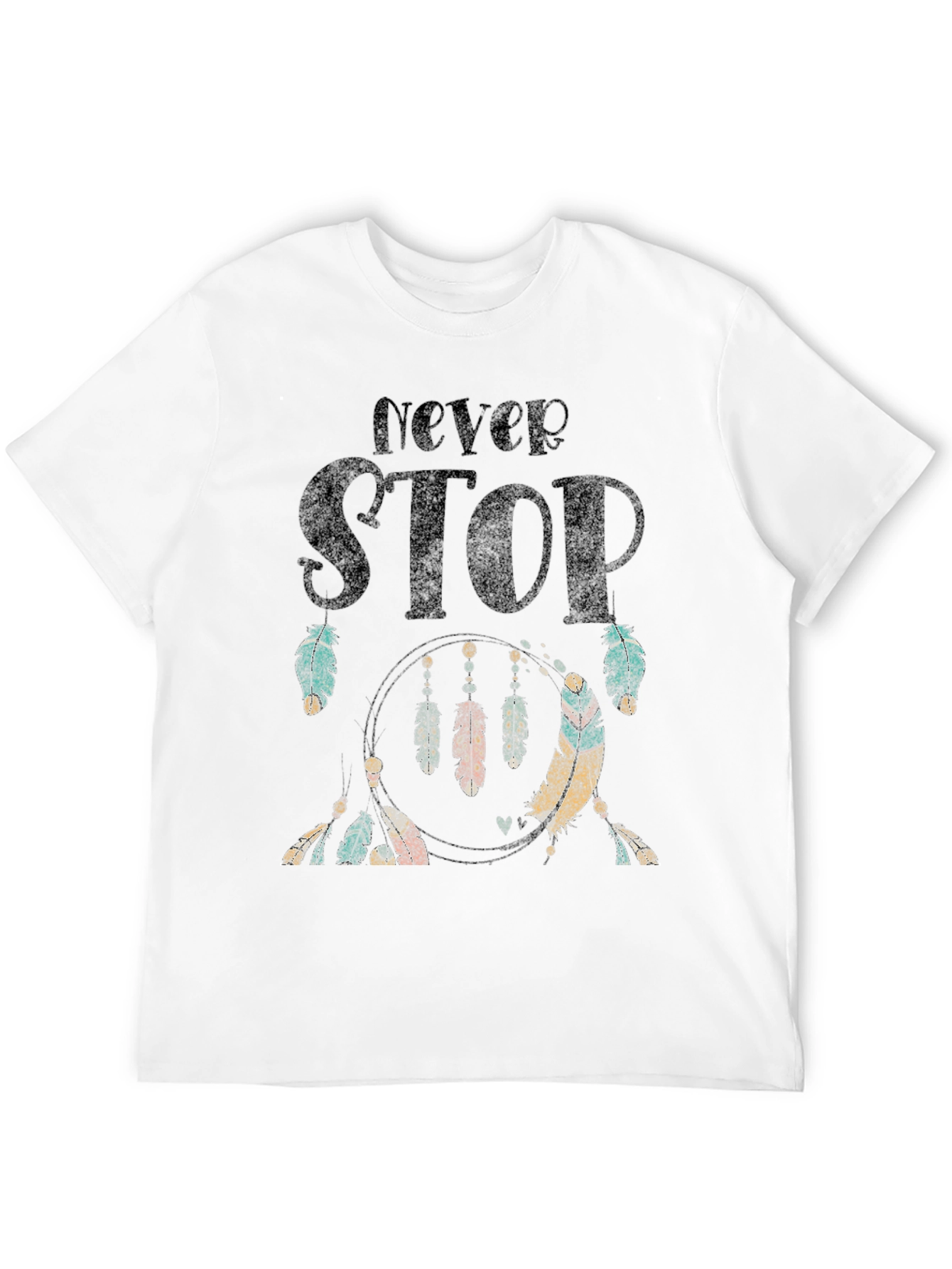 Never Stop Feather Graphic Black T-Shirt