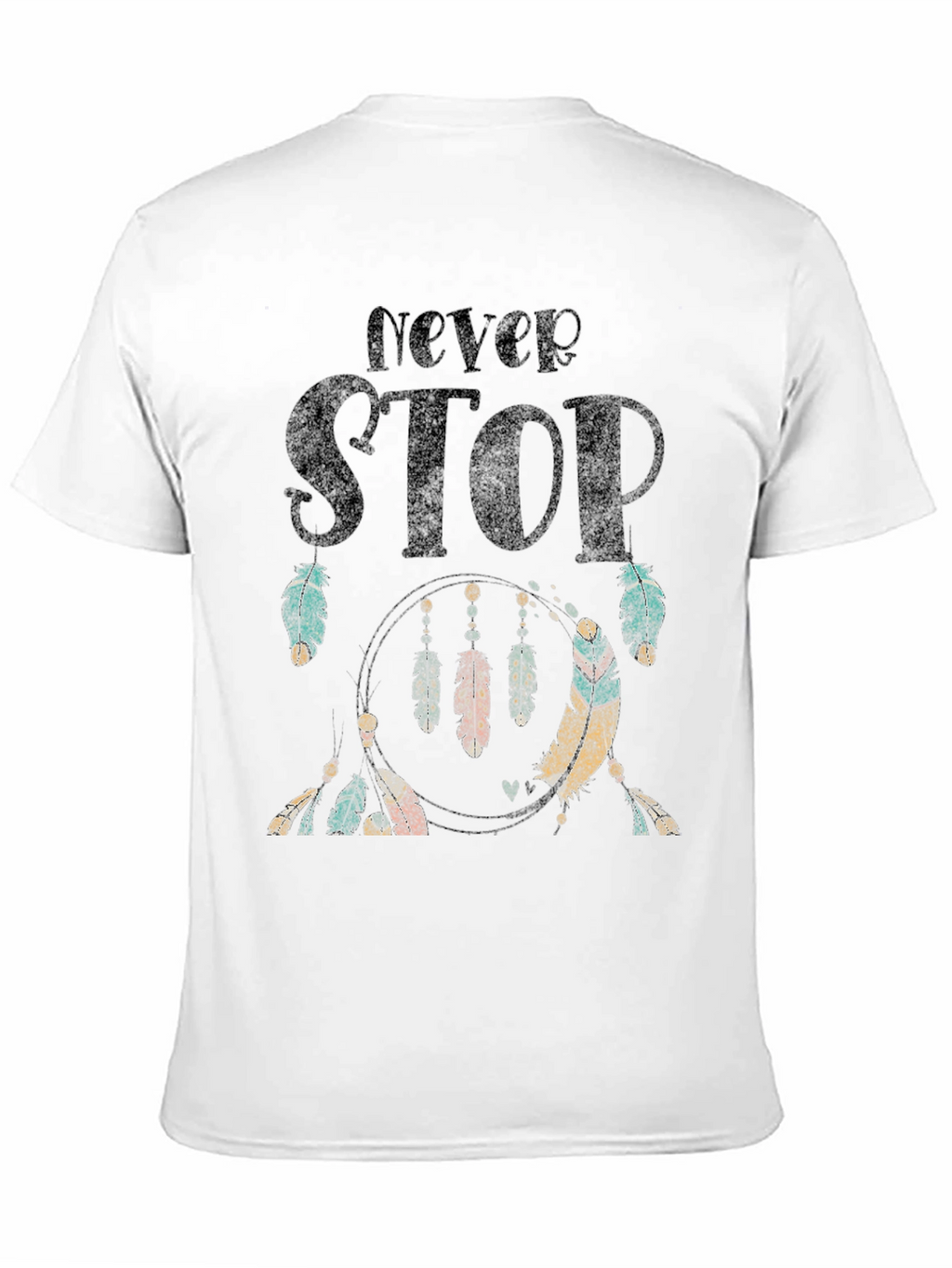 Never Stop Feather Graphic Black T-Shirt