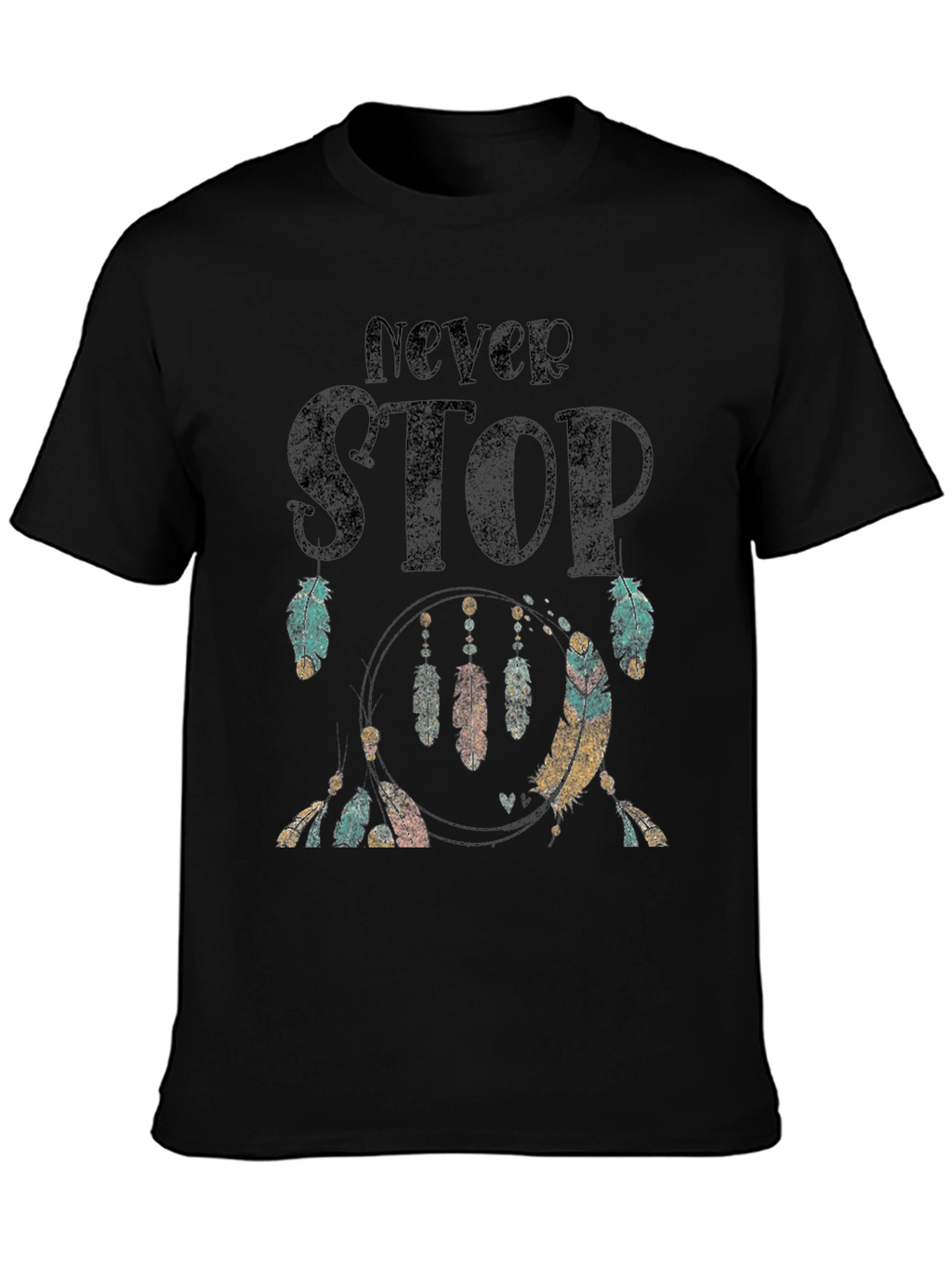 Never Stop Feather Graphic Black T-Shirt
